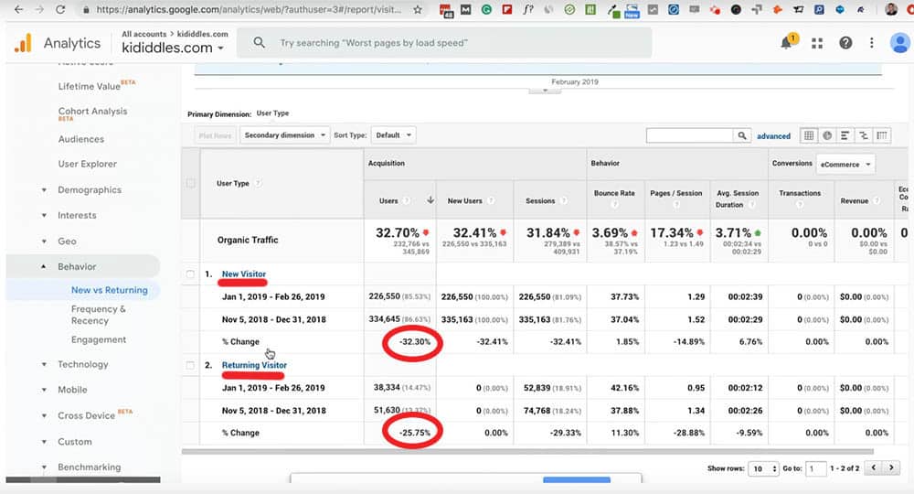 Is The Drop On New Or Returning Organic Visitors?