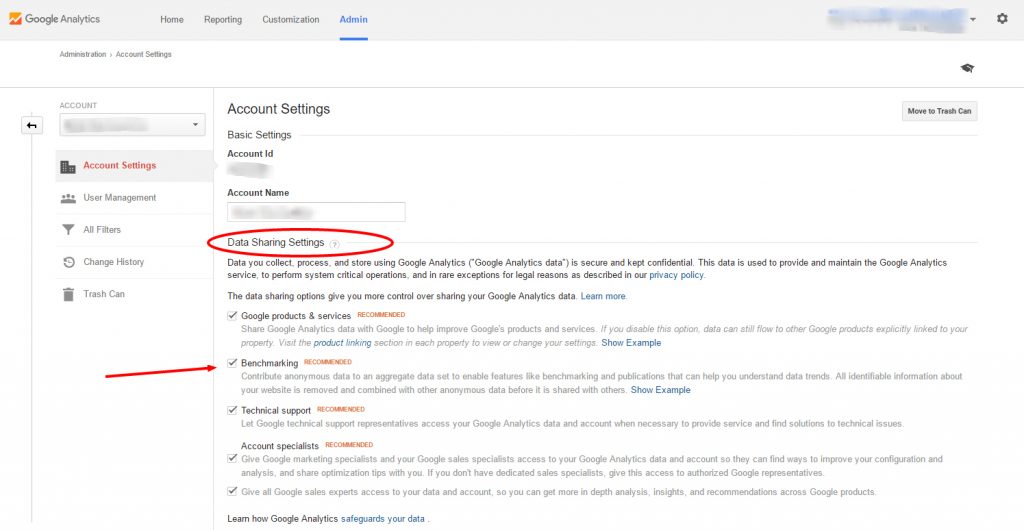 Data Sharing Settings in Google Analytics