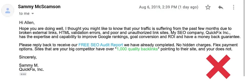 Example of a Scam Email from an SEO Consultant