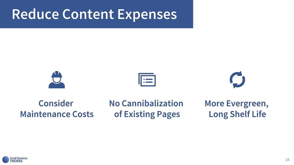 Reducing content expenses along the way