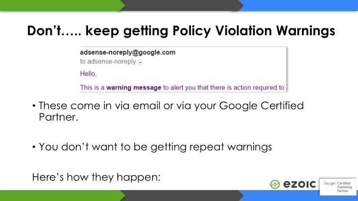google adsense policy warnings