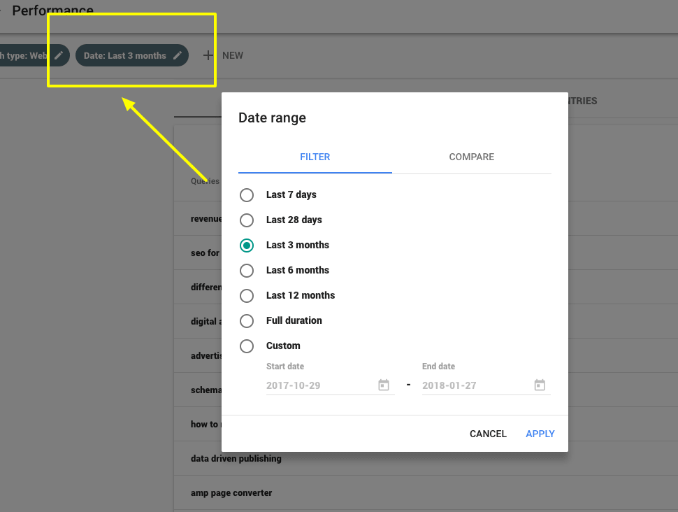 data from google search console extended for one year