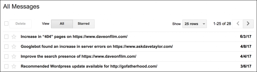 google search console messages