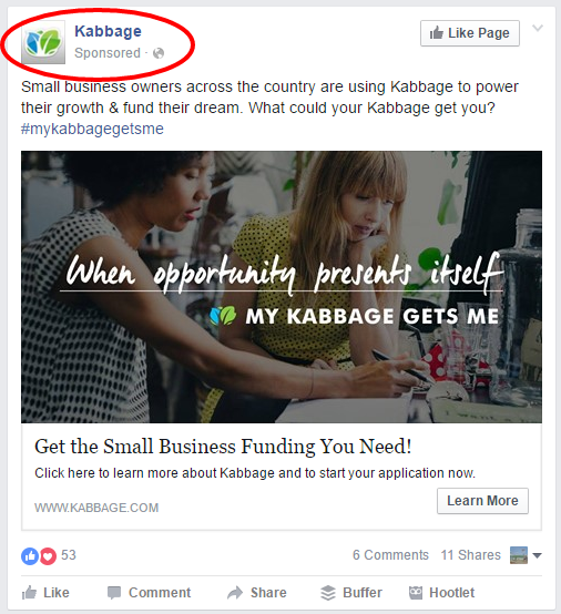 Facebook sponsored post