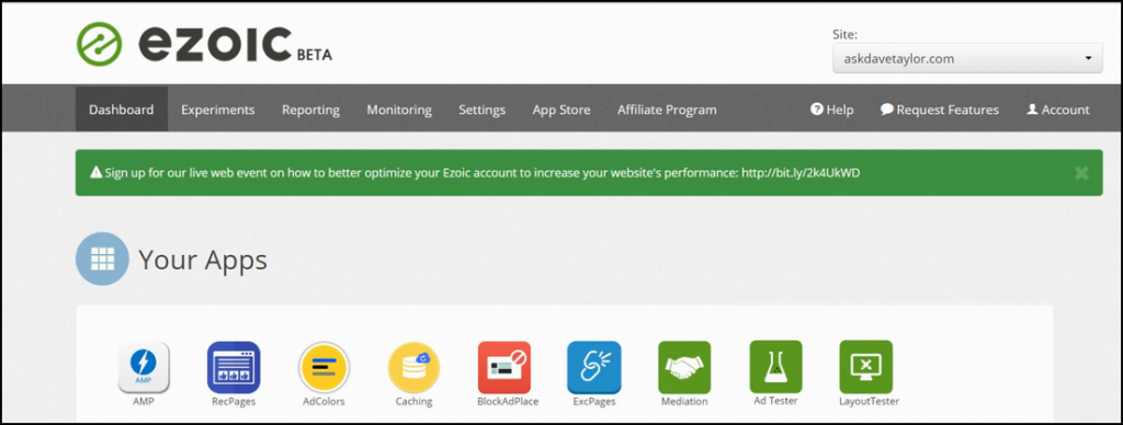 ezoic dashboard